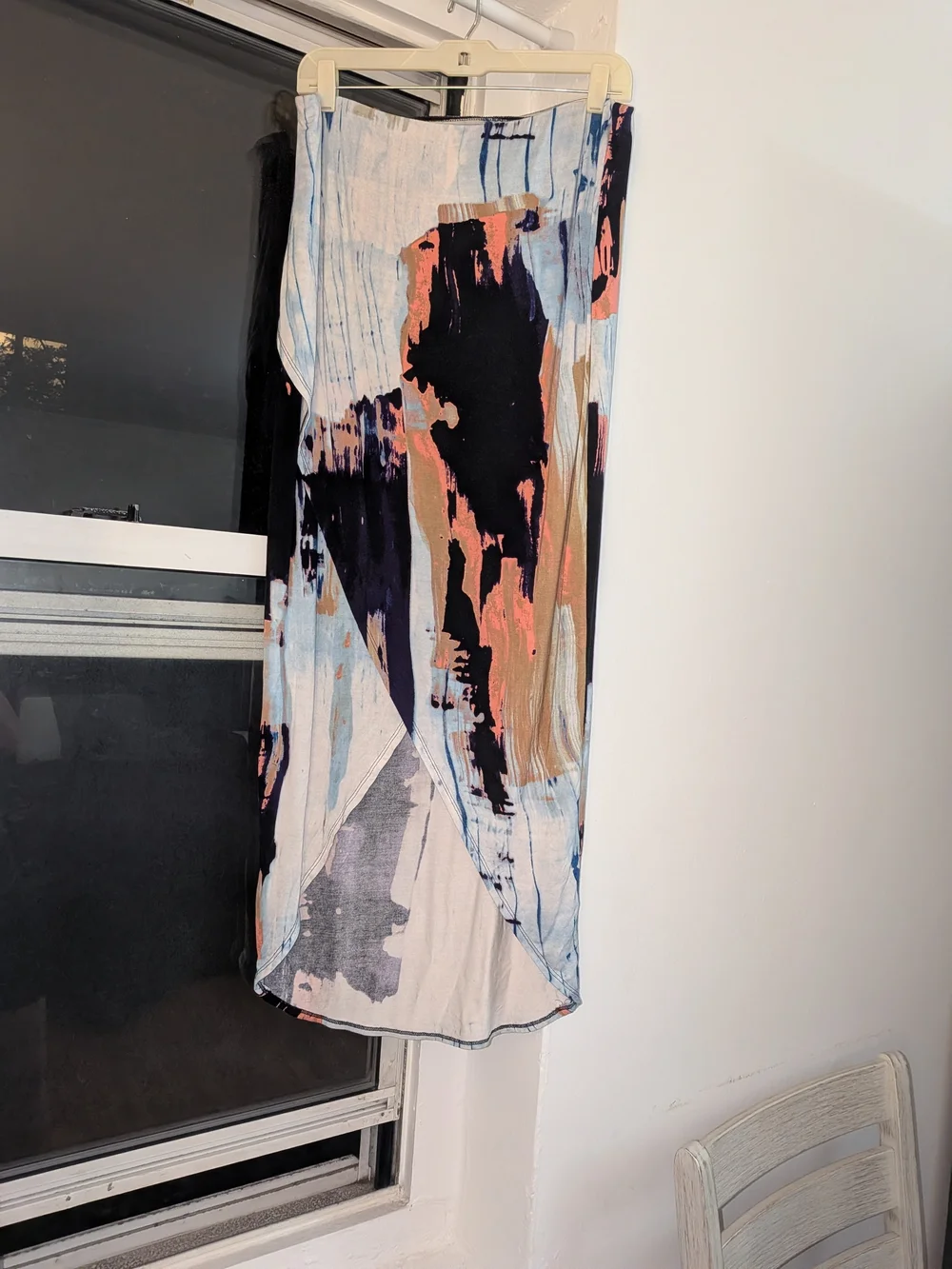 Abstract Print Midi Skirt in Black, Cream & Pink